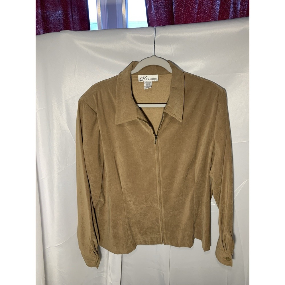 DRESSBARN JACKET BLAZER SHIRT JACKET; XL; TAN‎ BEIGE FAUX SUEDE VINTAGE